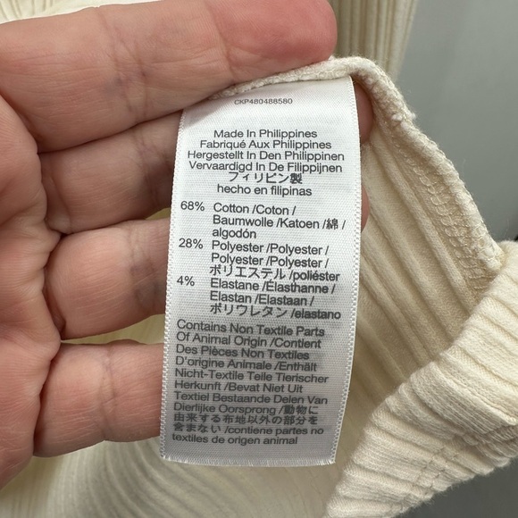 MADEWELL VARIEGATED Ribbed boxy cream 1/4 button stretchy polo.  MEDIUM - Picture 9 of 12